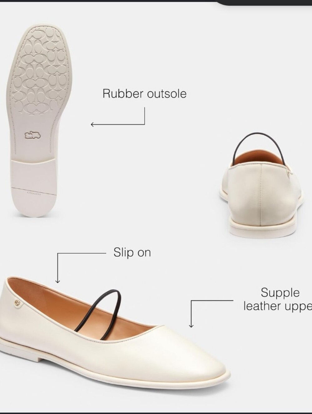 Coach Emilia Flats in Chalk Calfskin Leather sz 10 - Picture 2 of 14